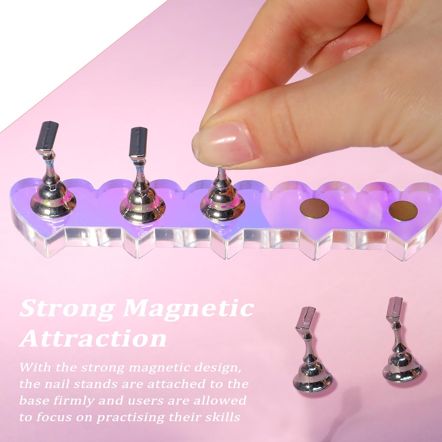 ANGNYA 2 Set Nail Stands for Press On, Heart-shaped Nail Holder for Painting Nails Aurora Nail Stand with Reusable Adhesive Putty Clay Strong Magnetic Nail Display Art Stand for Painting Nails