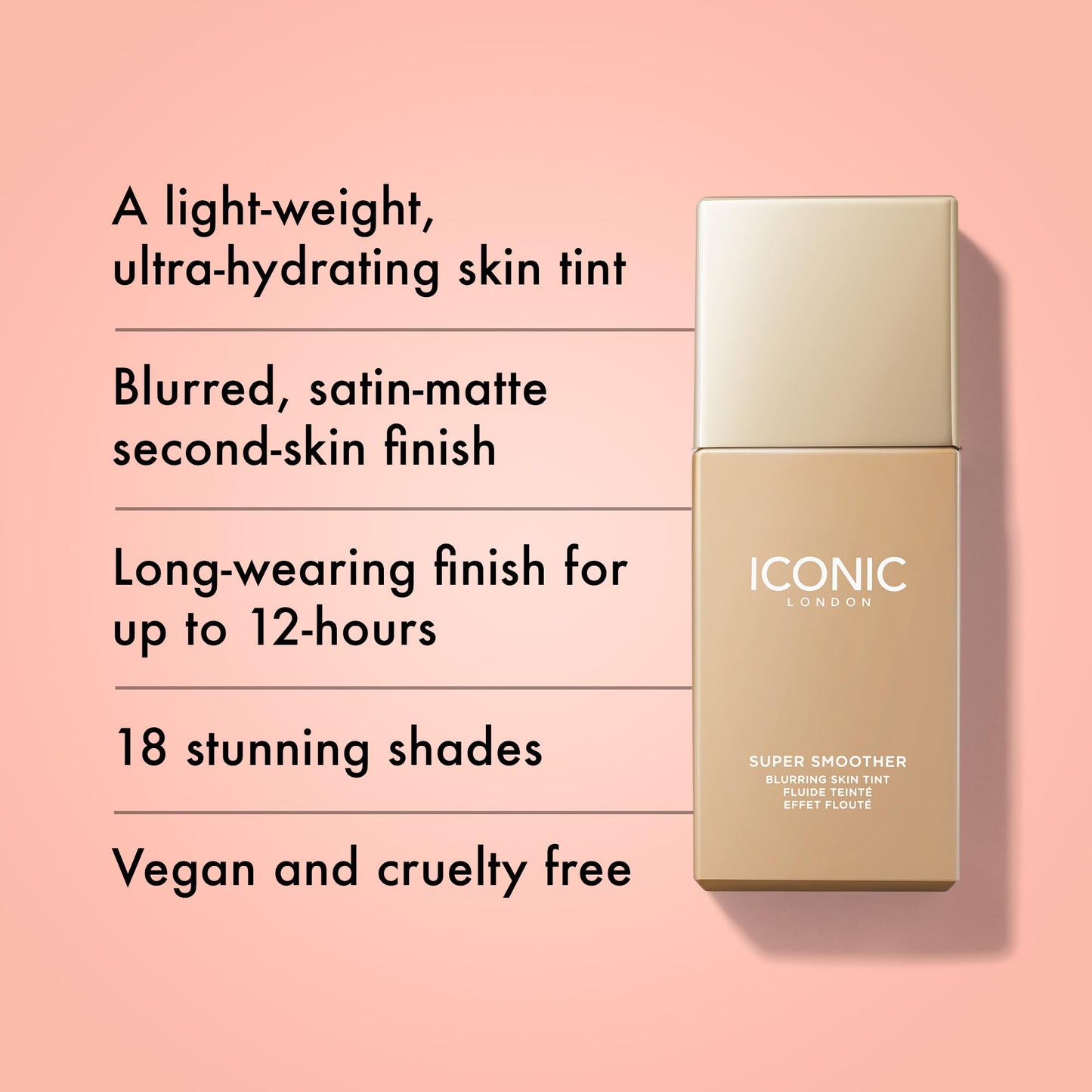 ICONIC LONDON Super Smoother Blurring Skin Tint | Light to Medium Coverage, Hydrating, Ultra-Lightweight Tinted Moisturizer, Cruelty-Free, Vegan Makeup (Neutral Light) 1.01 Fl oz