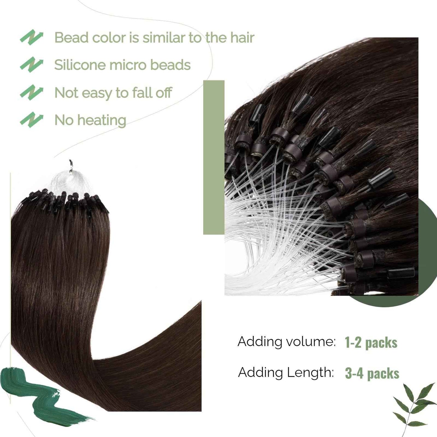 Dark Brown Microlink Hair Extensions Short 14 Inch #2 Micro Bead Real Human Hair Extensions 50g Micro Beads Hair Extensions 0.5g/s