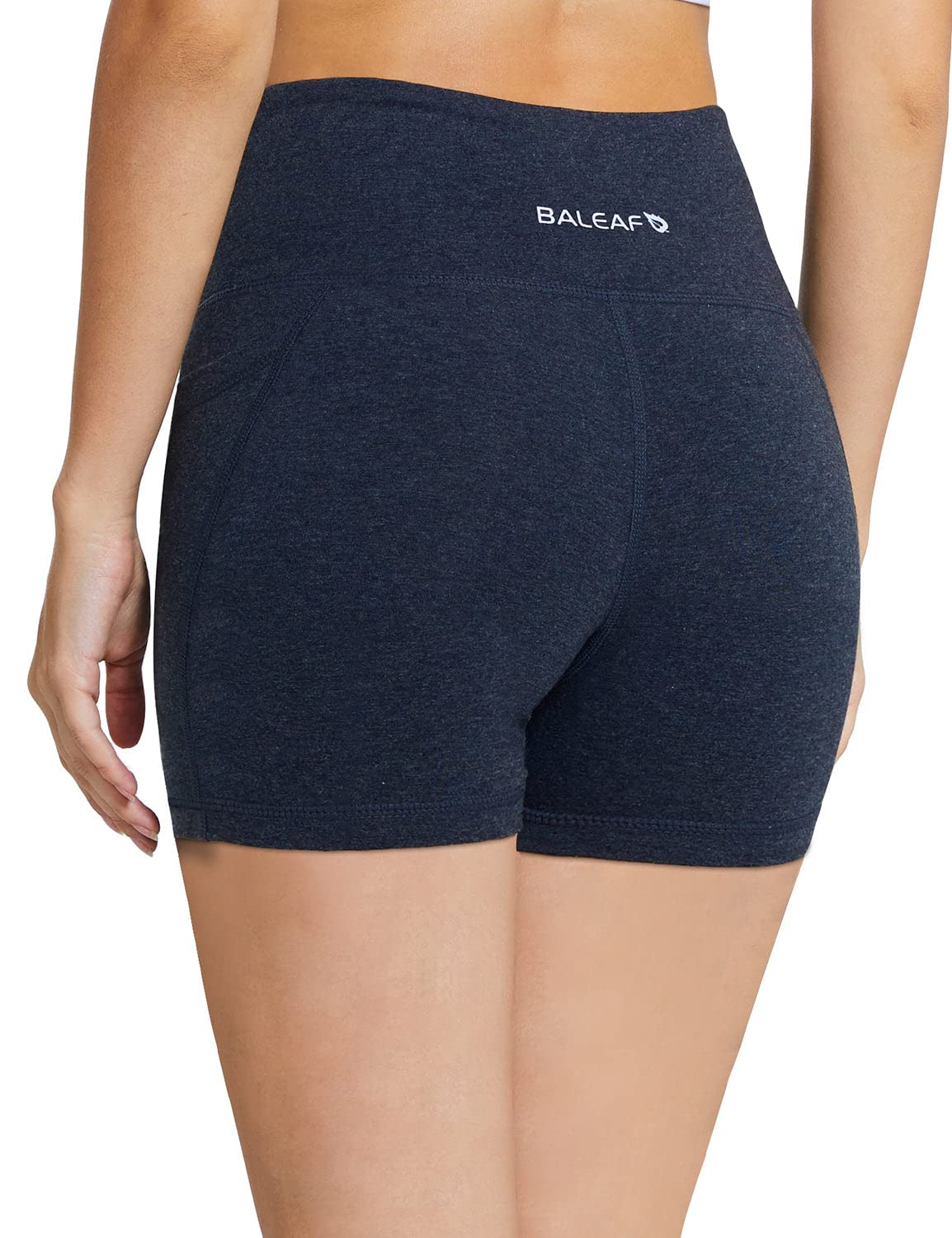 BALEAF Biker Shorts Women Yoga Gym Workout Spandex Running Volleyball Tummy Control Compression Shorts with Pockets 5" Heather Blue XS