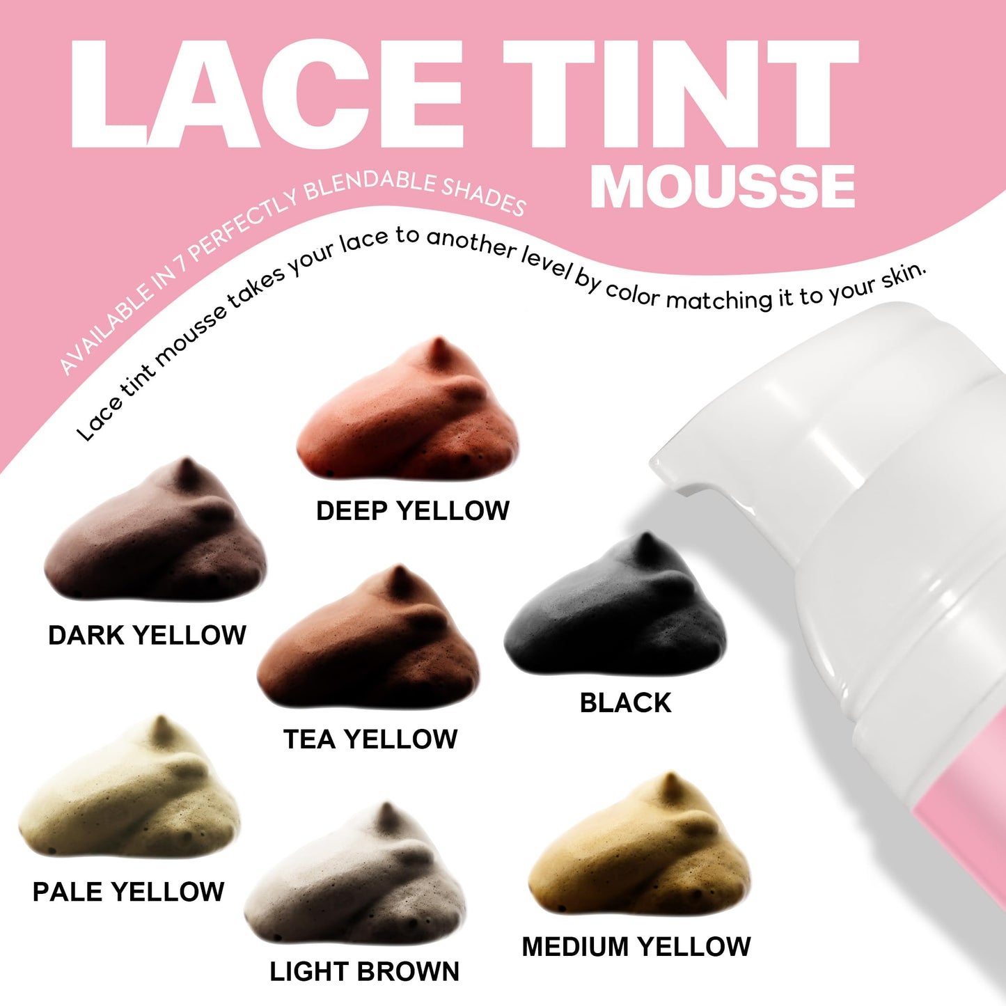 immetee Lace Tint Mousse for Wigs, Wig Tint Lace Spray Lace Melting Foam Quick Dry, No Residue, Matching Skin Tone, Natural Look. 150ML/5.07FL OZ (DEEP YELLOW)