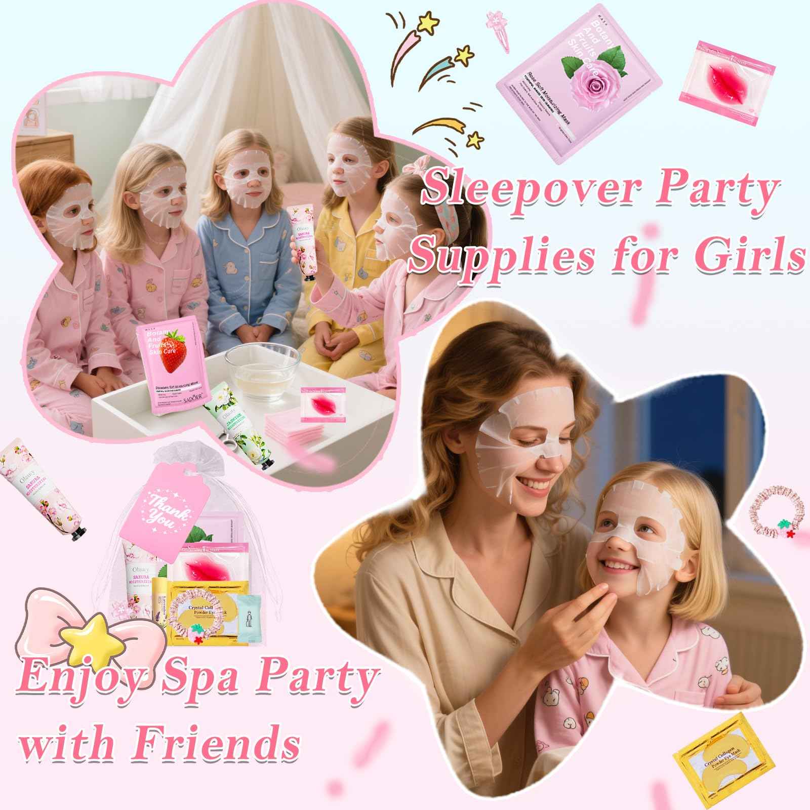 100PCS Spa Party Supplies for Girls 10-12, Bachelorette Spa Party Favors Gifts for Teens Girls 8-12, Face Masks Skincare,Hand Cream,Lip Balm,Eye Patches,Lip Mask, Spa Birthday Sleepover Party Supplies