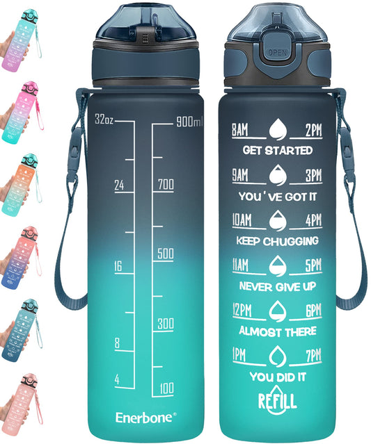 Enerbone 32 oz Drinking Water Bottle with Times to Drink and Straw, Motivational with Carrying Strap, Leakproof BPA & Toxic Free, Ensure You Drink Enough Water for Fitness Gym Outdoor