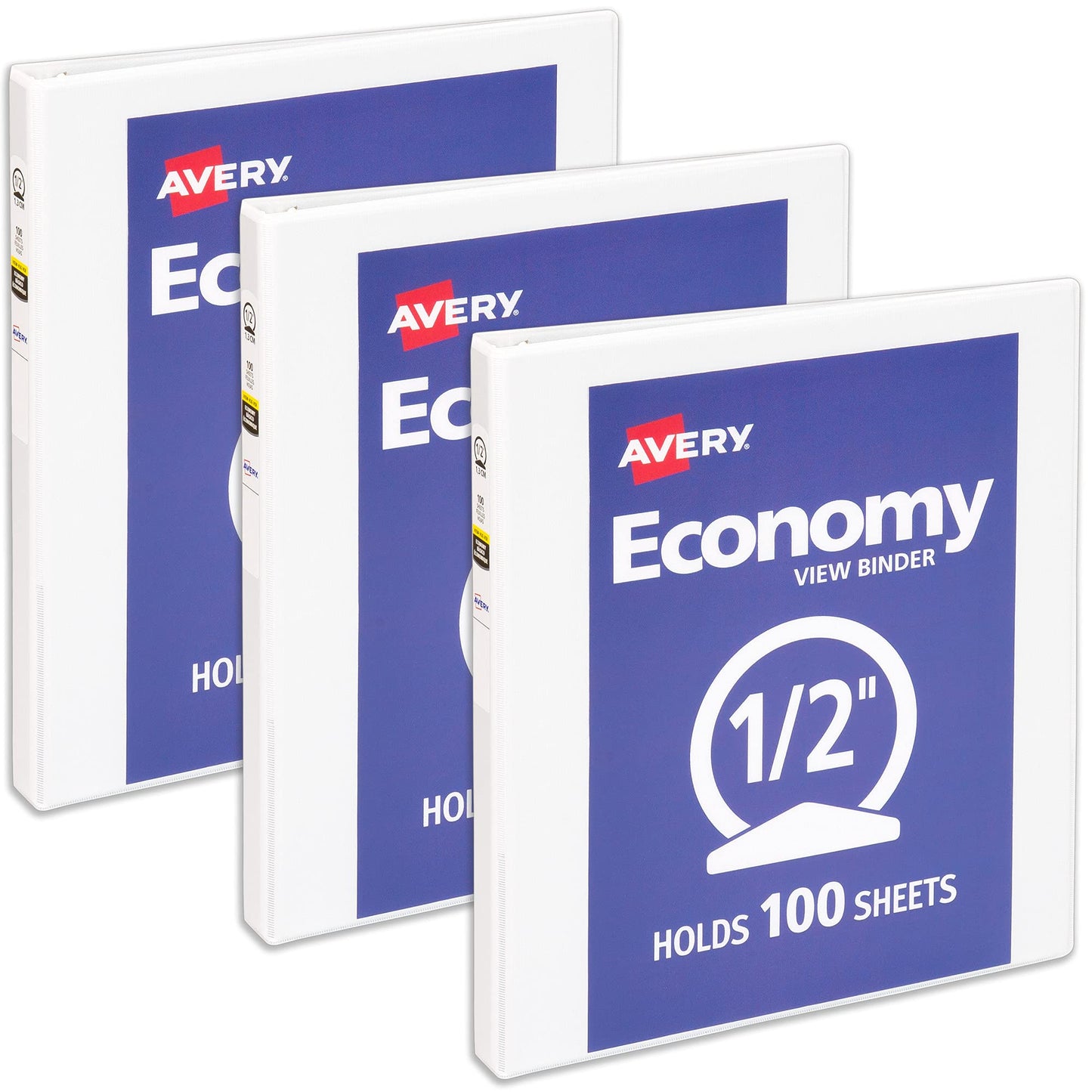 Avery Economy View 3 Ring Binder, 1/2 Inch Round Rings, 3 White Binders (05706)