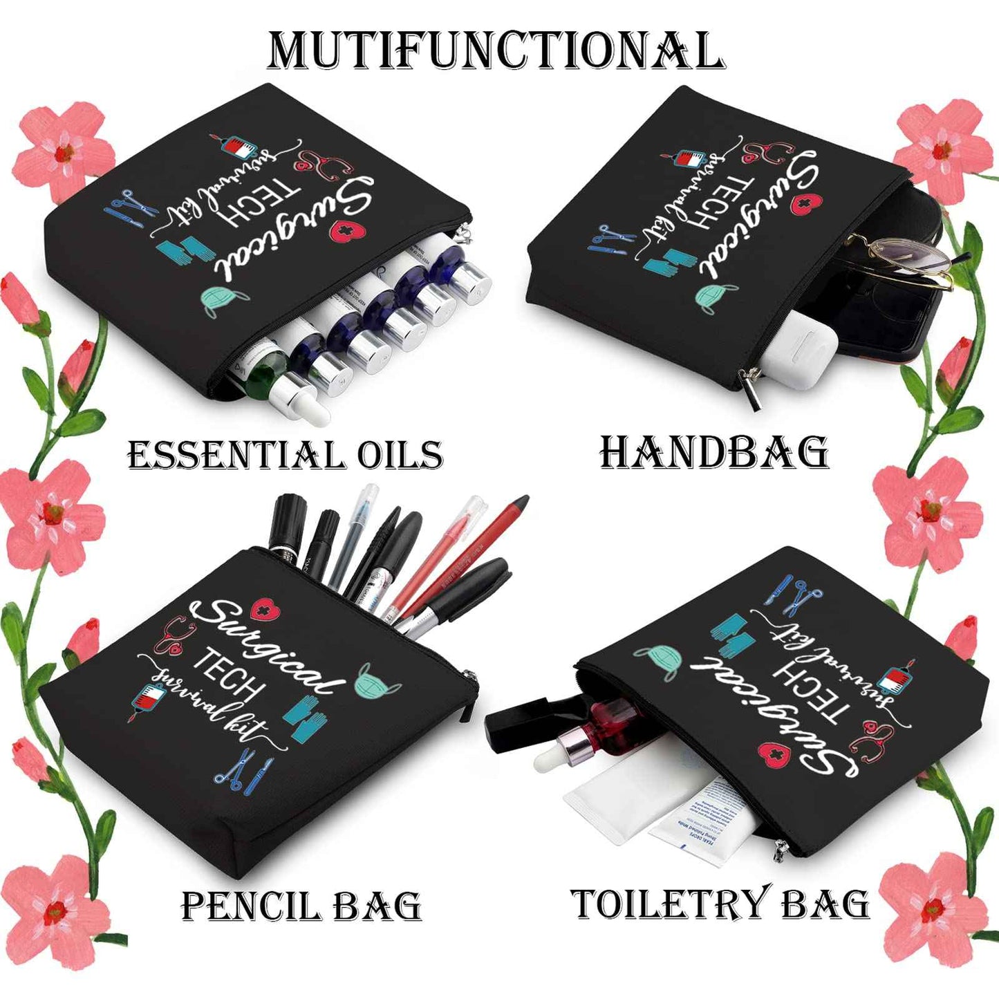 WCGXKO Surgical Tech Gift Surgical Tech Survival Kit Travel Accessories Toiletry Bag Makeup Bag (Surgical TECH black)