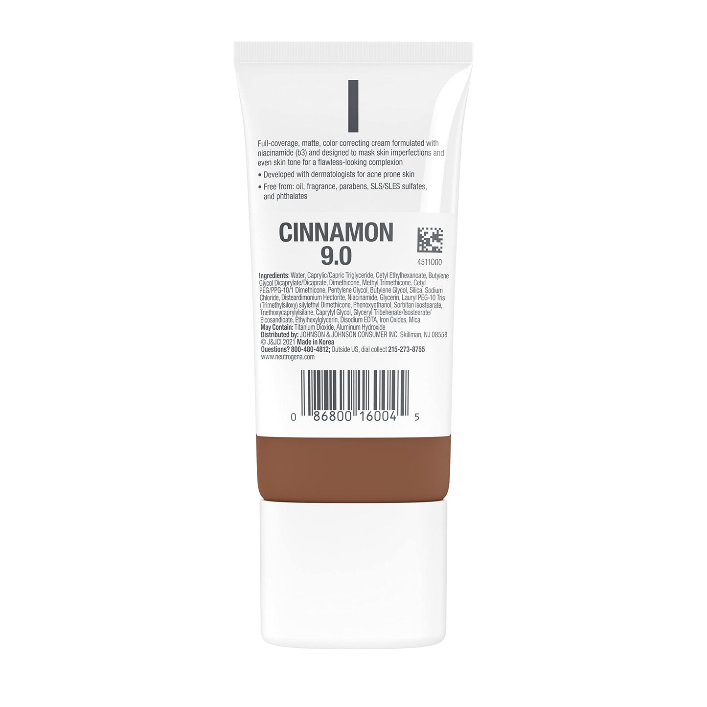 Neutrogena Clear Coverage Flawless Matte CC Cream, Full-Coverage Color Correcting Cream Face Makeup with Niacinamide (b3), Hypoallergenic, Oil Free & Fragrance Free, Cinnamon, 1 oz