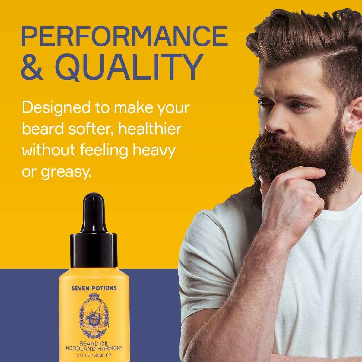 SEVEN POTIONS Natural Beard Oil for Men 1 FL OZ / 30ml — Sweet & Woody Beard Softener & Conditioner — Vegan Conditioning Oil That Helps Prevent Itch & Dandruff (Woodland Harmony)