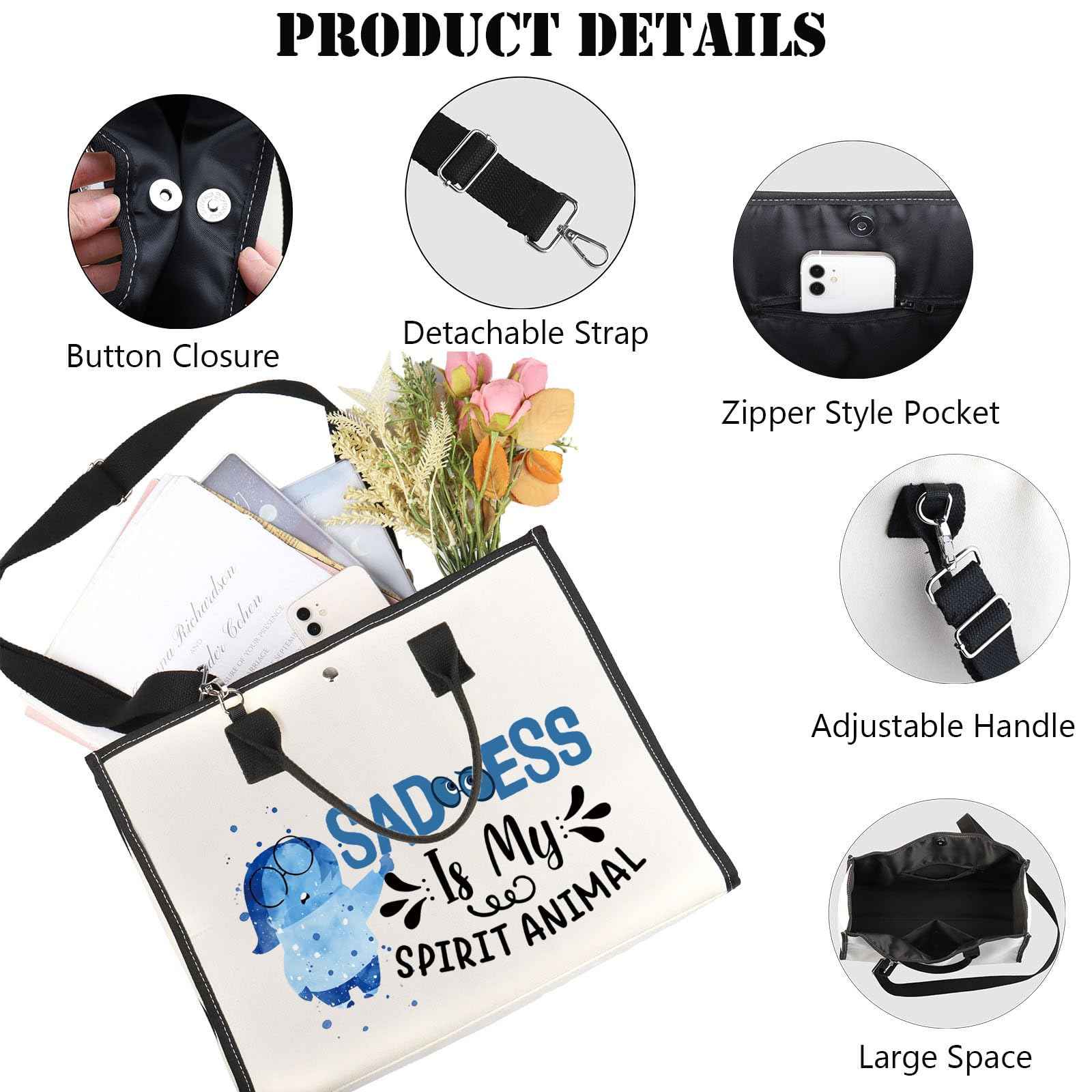 JNIAP Emotion Movie Makeup Bag Cartoon Movie Gifts Cartoon Lover Gifts Emotions Feeling Emotional Zipper Pouch(Sadnes Tote)