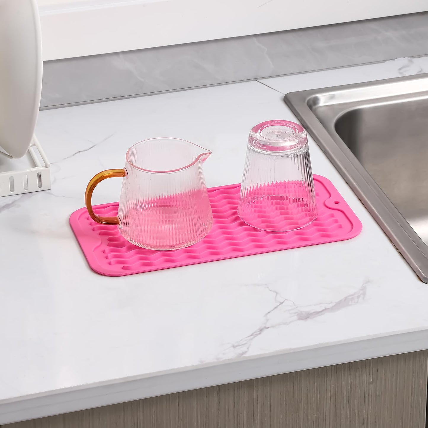 MicoYang Silicone Dish Drying Mat for Multiple Usage,Easy clean,Eco-friendly,Heat-resistant Silicone Mat for Kitchen Counter,Sink,Bar,Bottle,or Cup Rose S 12 inches x 6 inches