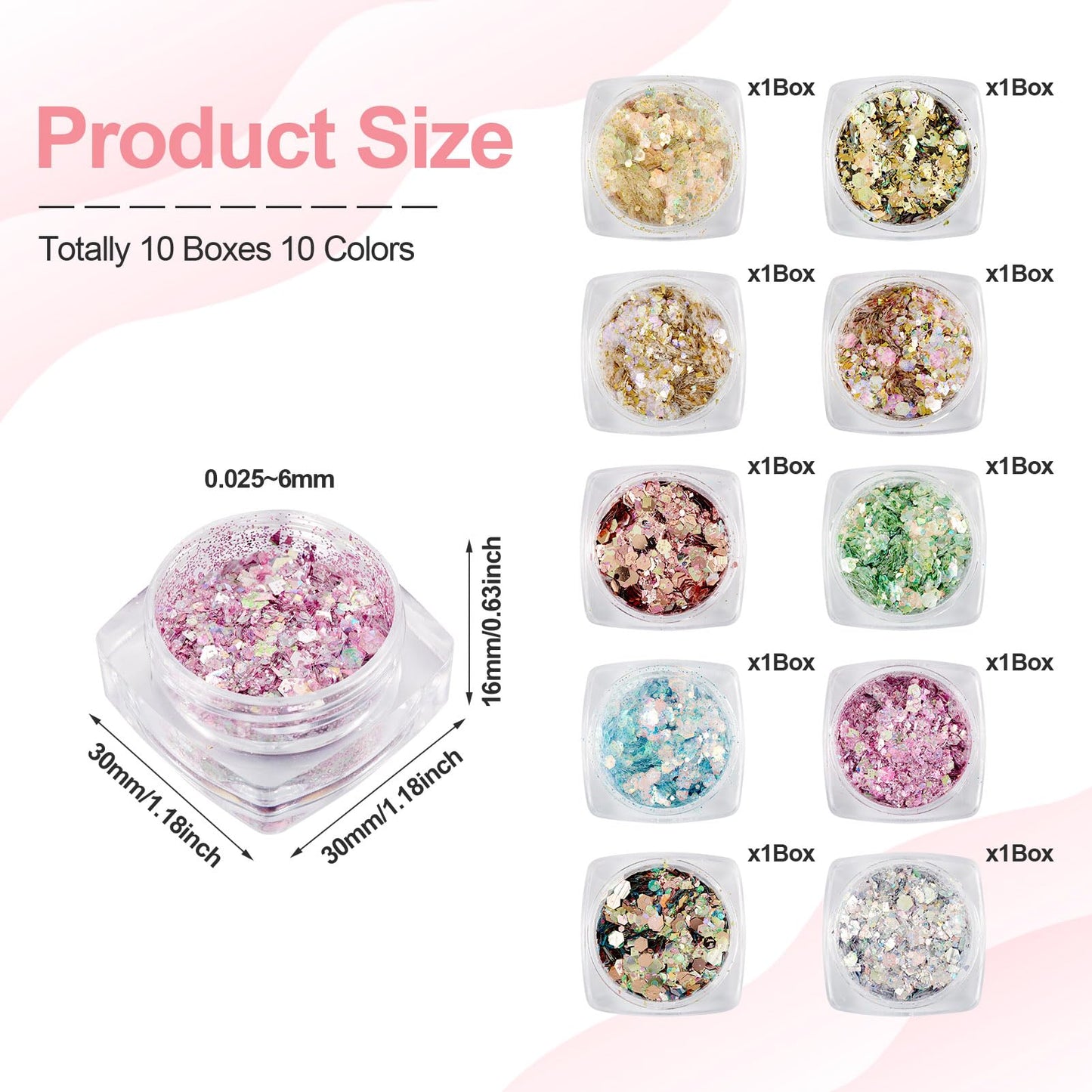 Cheriswelry 10 Boxes PET Shiny Nail Art Glitter Manicure Sequins Sparkle Nail Flakes DIY Nail Art Decoration Manicure Powder 0.025~6mm for Women Nail Art Glitters Decoration