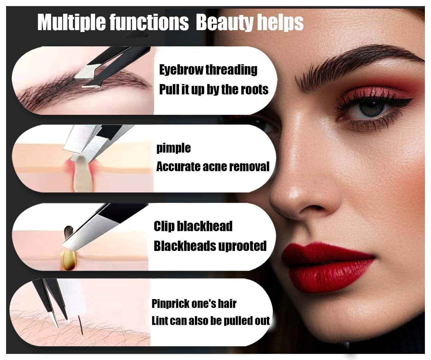 Amasodaon Tweezers Set [9+1 PCS] - Professional Stainless Steel Tweezers for Eyebrows – High-Precision Beauty Tools for Eyebrows, Facial Hair, Splinter & Ingrown Hair Removal