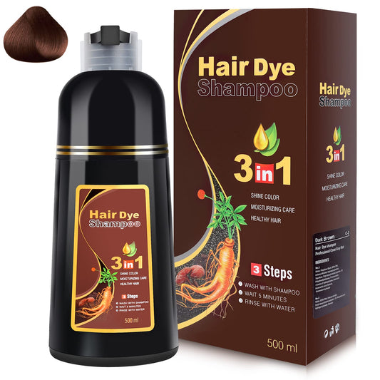 IIIMEIDU Hair Dye Shampoo 3 in 1 for Gray Hair, Herbal Ingredients Shampoo Black Hair Dye for Women Men, Grey Coverage Shampoo 500ml (Dark Brown)
