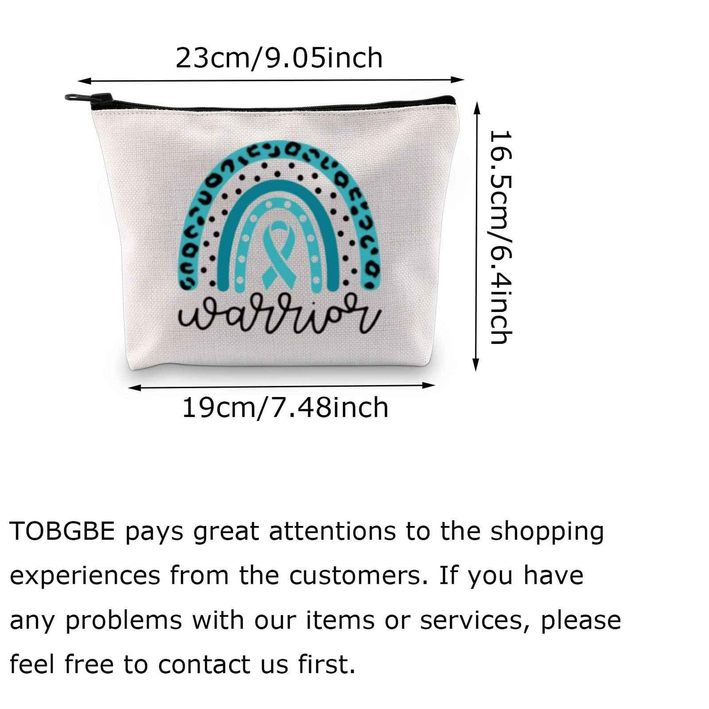 BLUPARK Ovarian Cancer Awareness Makeup Bag - Travel Cosmetic Case - Teal - 10x7.5x2 inches