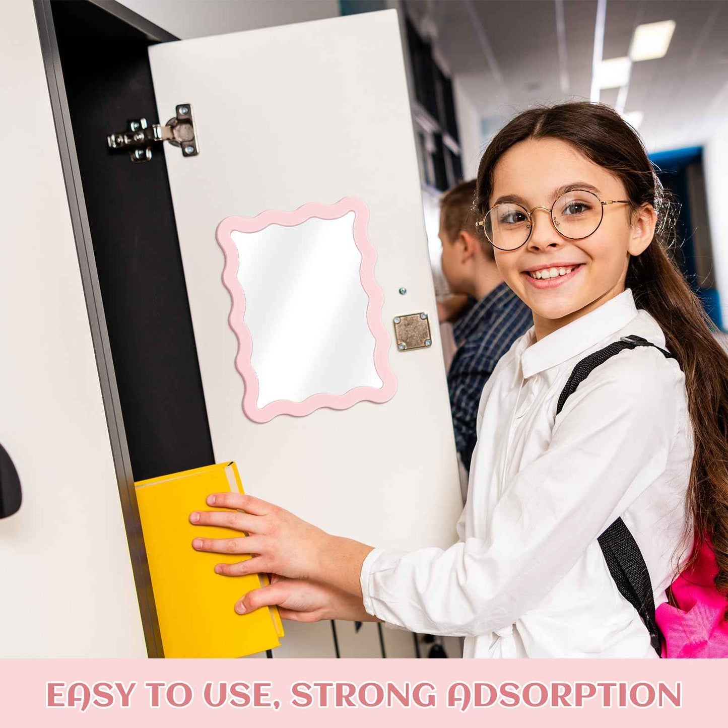 Leinuosen Scalloped Magnetic Locker Mirror 5''x7'' Small Real Glass Makeup Mirror with Magnetic Backing Cute Locker Decorations for Office Cabinet Lockers Accessories(Light Pink)