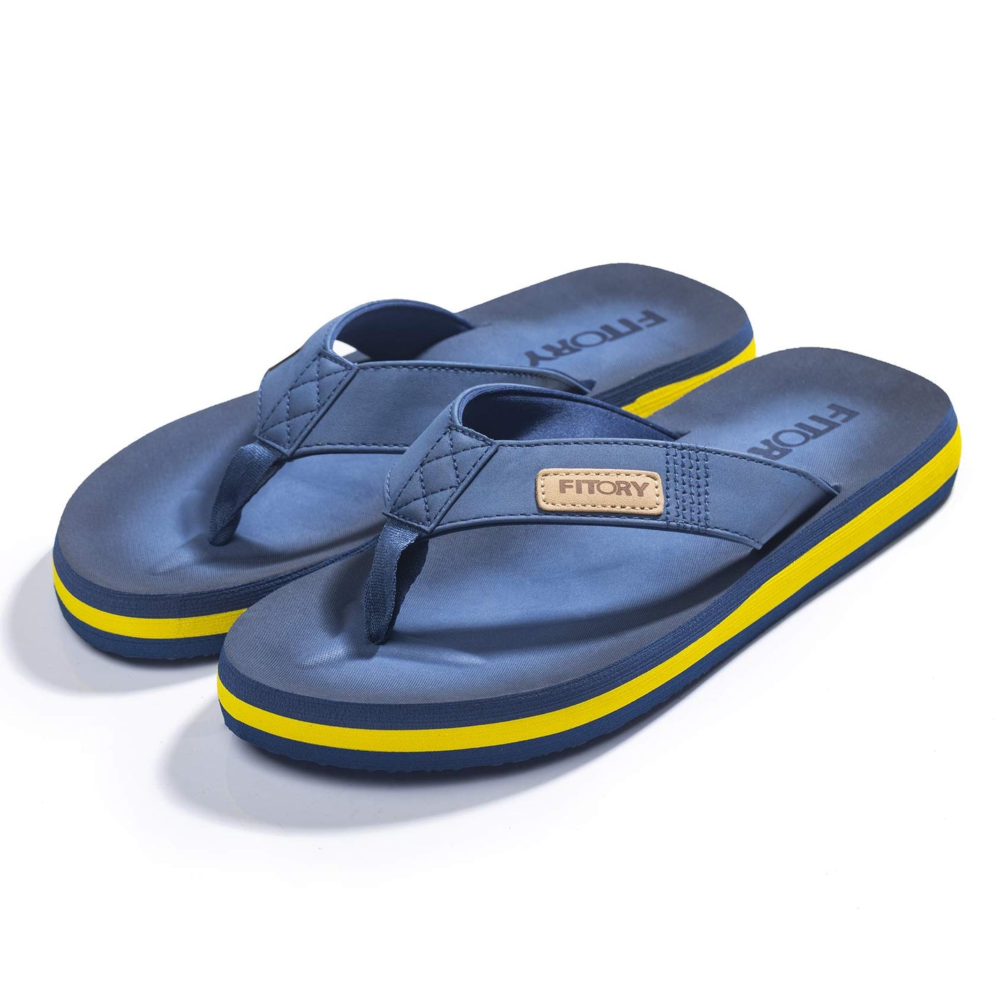 FITORY Men's Flip-Flops, Thongs Sandals Comfort Slippers for Beach Blue/Yellow Size 6