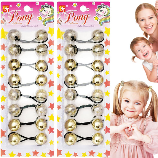 16 Pcs 20mm Hair Ties Hair Accessories for Girls Galactic Hair Ties with Balls Bubble Twinbead Ponytail Holders (Gold)