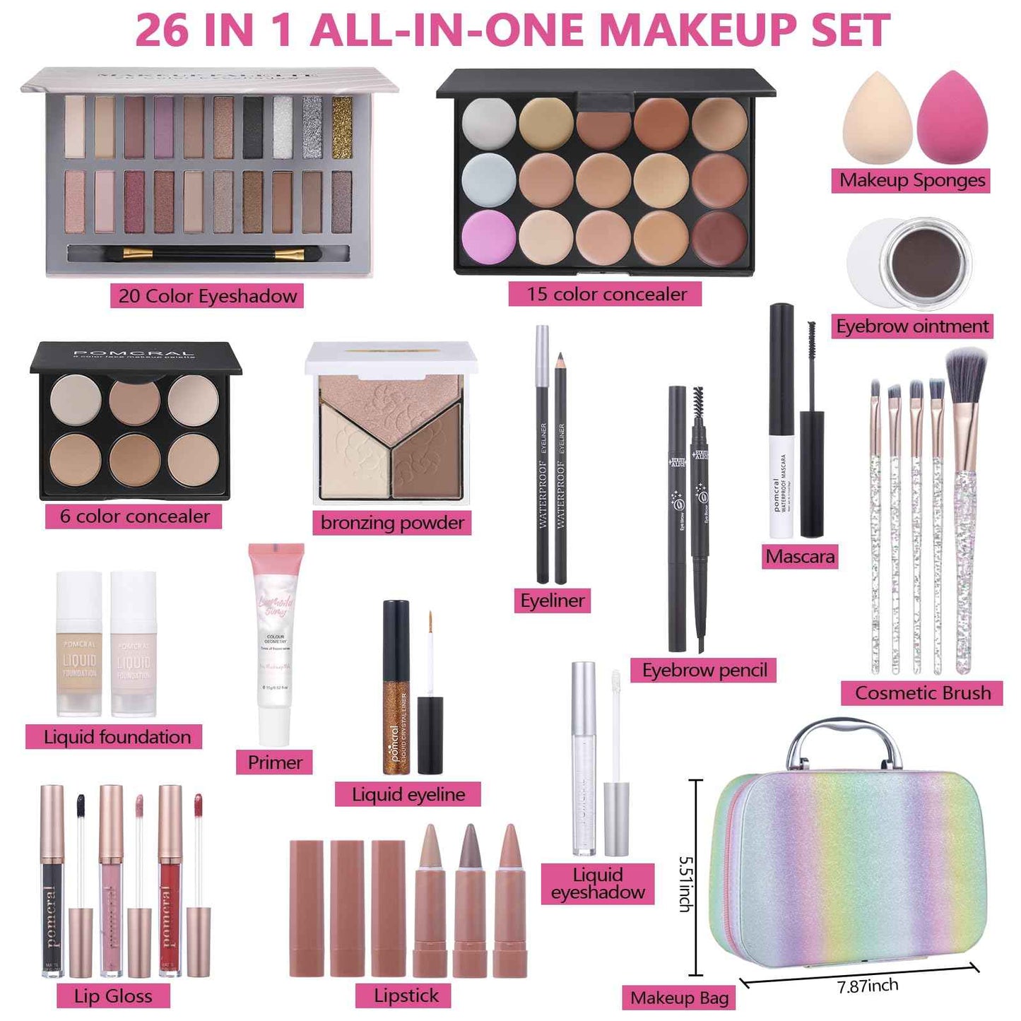 Makeup Kit For Women Full Kit, Makeup Set For Girls Teen Women, Makeup Gift Set With Eyeshadow Palette, Foundation, Concealer, Lipstick, Brushes (20 color makeup kit)