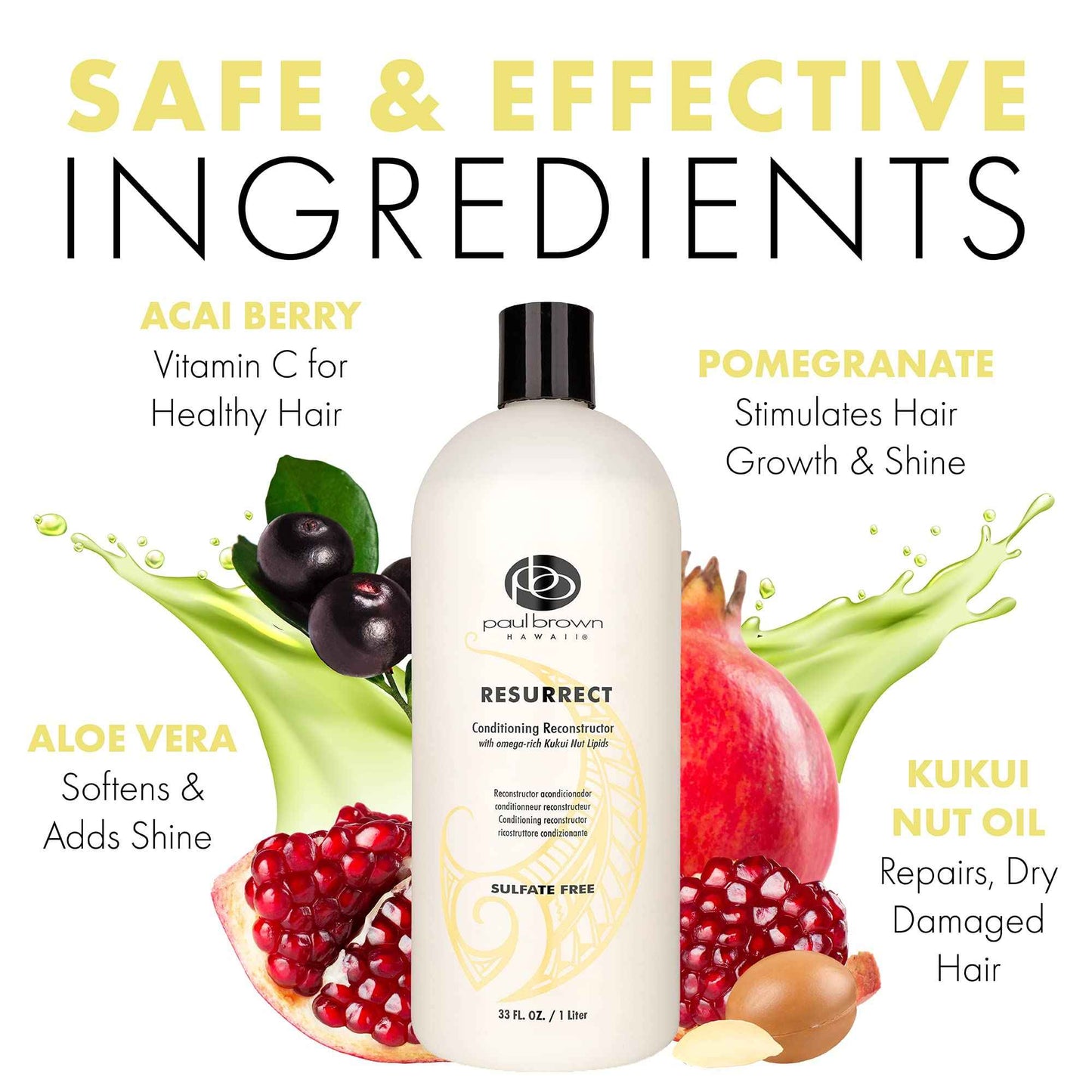 Paul Brown Hawaii Resurrect Salon Quality Conditioner | Hydrate & Treat Damaged Hair | Antioxidant-Rich Kukui Nut Oil for Ultimate Hair Moisturization | Safe for Color Treated Hair (33 oz.)