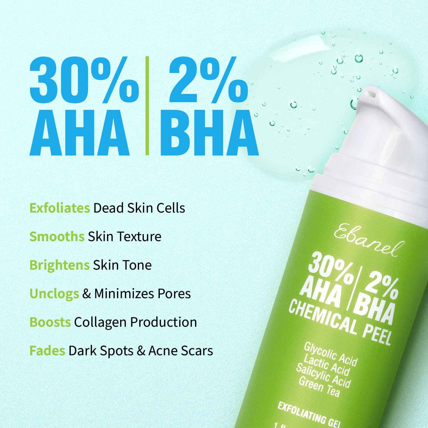 Ebanel Bundle of Gentle Exfoliating Face Scrub Peeling Gel and 30% AHA 2% BHA Chemical Peel Exfoliant Gel