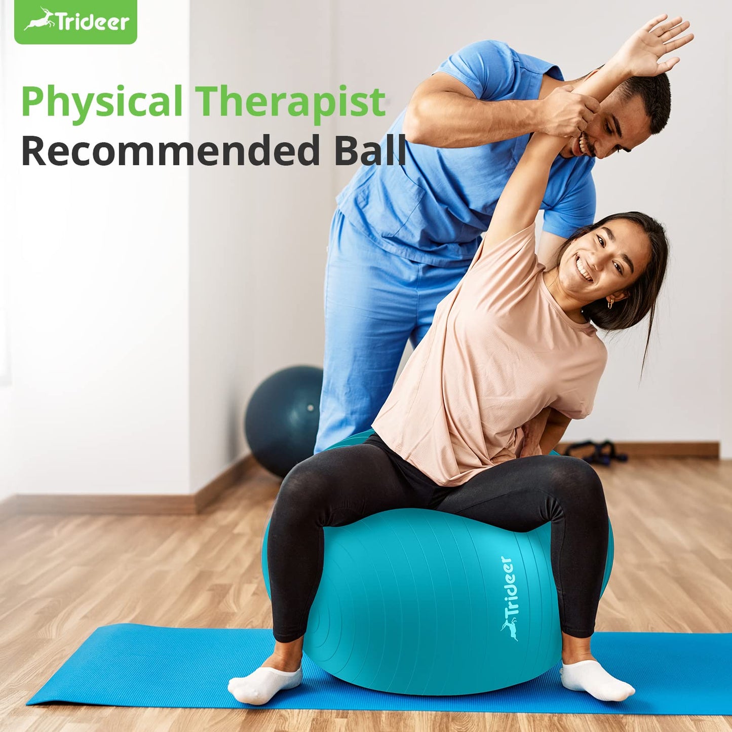 Trideer Yoga Ball - Exercise Ball for Workout pilates Stability - Anti-Burst and Slip Resistant for physical therapy, Birthing, Stretching &Core Workout, Office Ball Chair, Flexible Seating, Home Gym