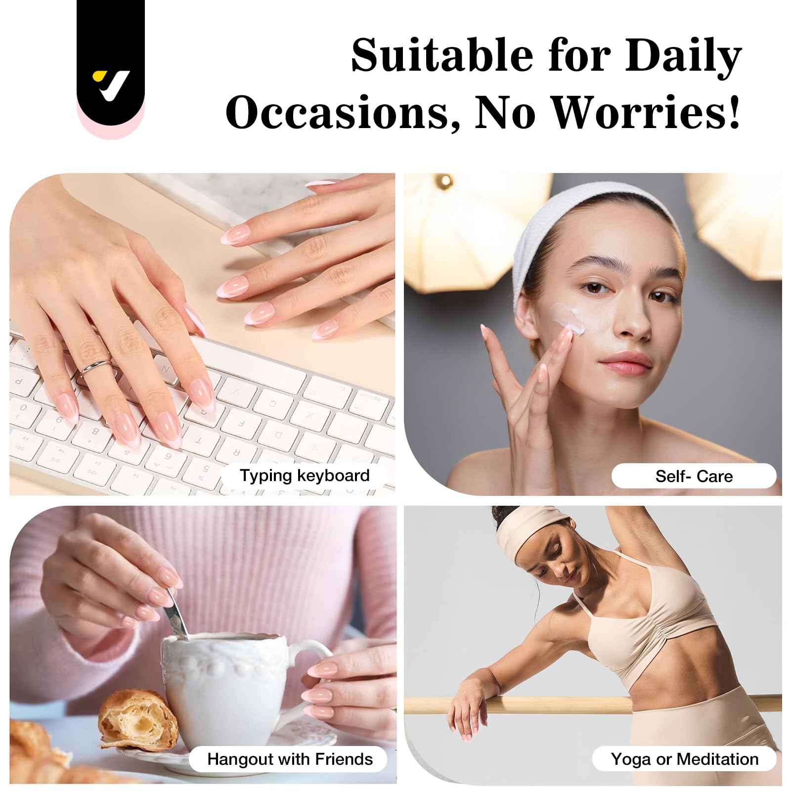 16-size Pink French Almond-Shaped Press-On Nails Kit with S Portable 12W LED Nail Lamp, and Tool Set—Ultimate Combo for Enhanced Durability and Longevity.