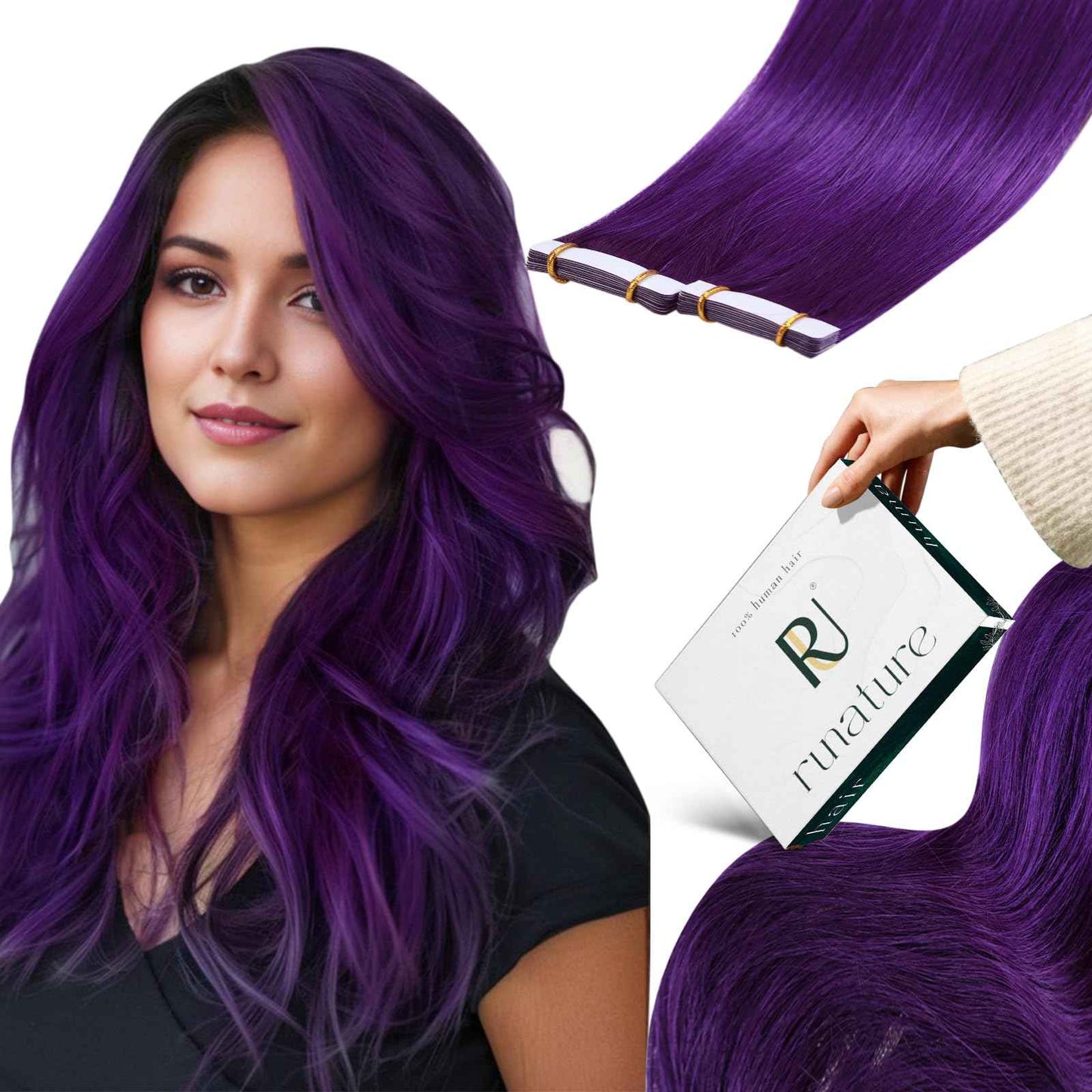 RUNATURE Tape in Hair Extensions Human Hair 18 Inch Purple Tape in Hair Extensions Purple Human Hair Tape ins Purple Hair Extensions Tape in Extensions Purple Extensions Hair for Highlight 25g 10pcs