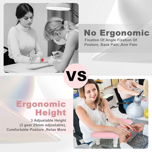 Arm Rest for Nails Tech,Height-Adjustable U Shaped Manicure Nail Arm Rest,Big Microfiber PU Leather Hand Rest for Nails Tech, Professional Salon Manicure Arm Rest Cushion (pink)