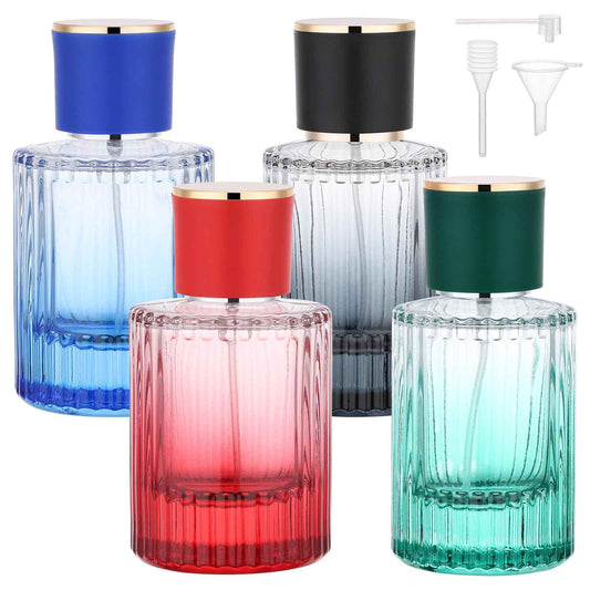Segbeauty 1.7oz Glass Perfume Refill Bottle Travel Atomizer, 4pcs Refillable Cologne Travel Bottle, Perfume Spray Bottles Empty, 50ml Mini Cologne Atomizer with Refill Tool Kit Blue Black Red Green