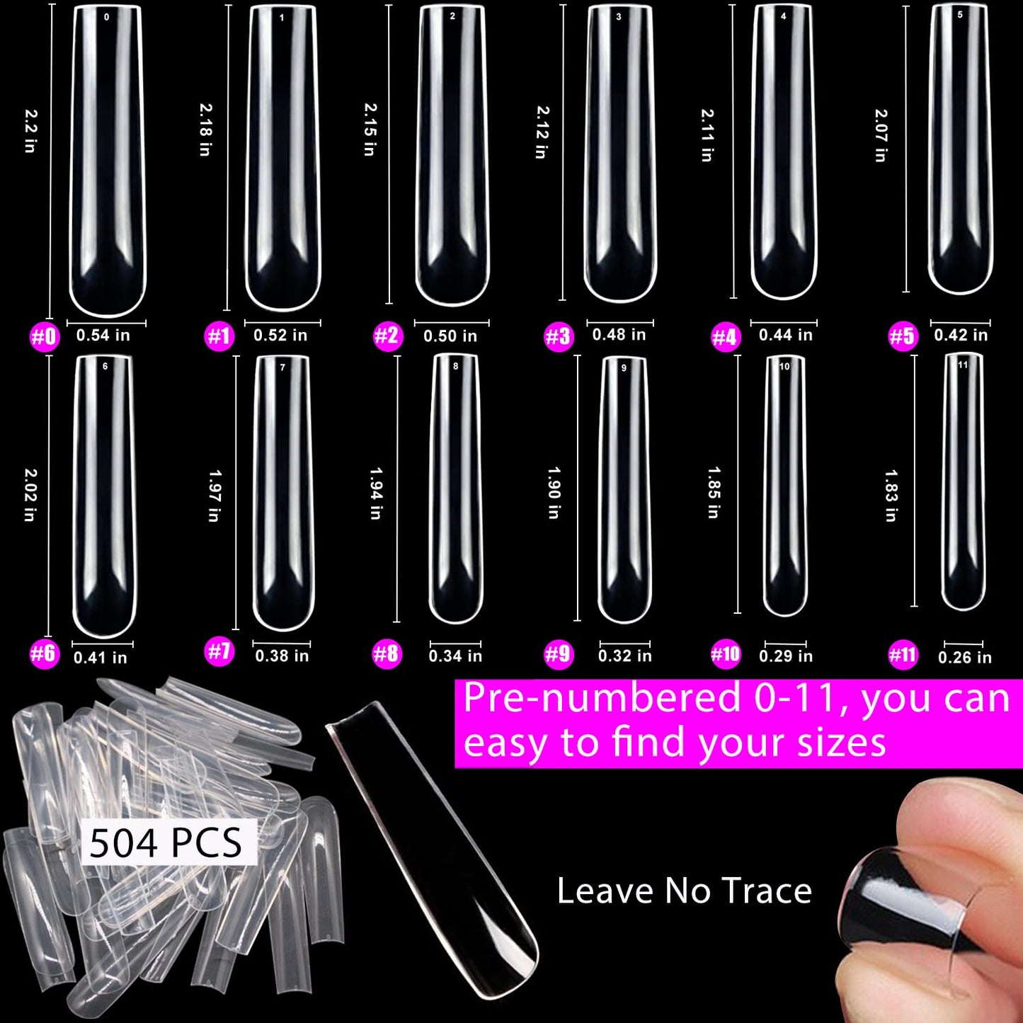 AITRAI 504pcs No C Curve Square Nail Tips, 3XL Extra Long Clear Nail Tips for Acrylic Nails Professional, 12 Sizes Full Cover Acrylic Fake Nail Tips with 2pcs Files for Nail Salon Home DIY