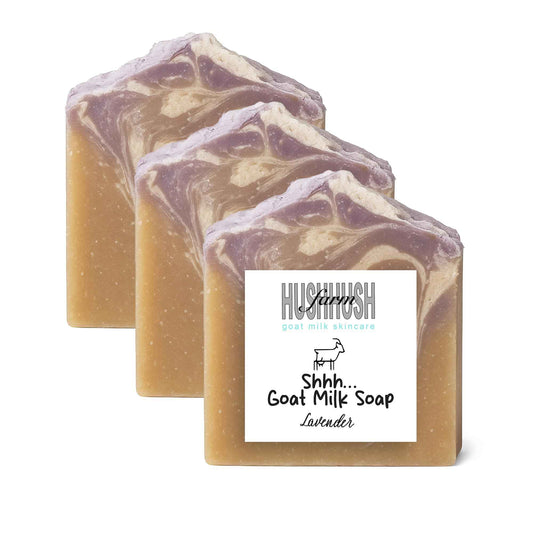 HushHush Farm Goat Milk Soap Bar for Face & Body | Lavender Soap with Essential Oils & Fragrance Oils | Moisturizing Vitamin-Rich Skincare – Lavender 3 Pack