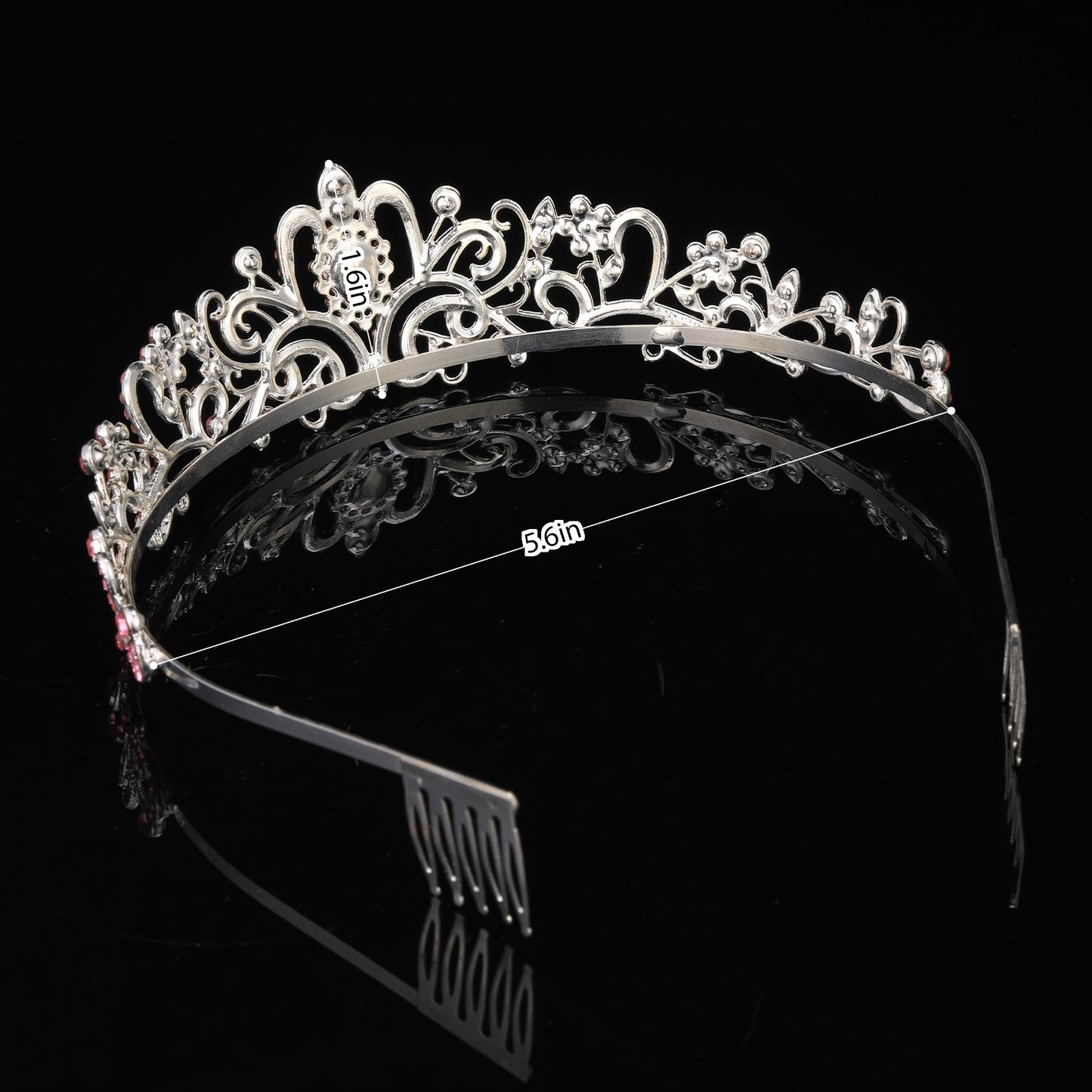 Tiara for Women Elegant Princess Crown with Combs Silver Crystal Tiara Crowns for Women Girls Tiaras for Women Bridal Wedding (Pink)