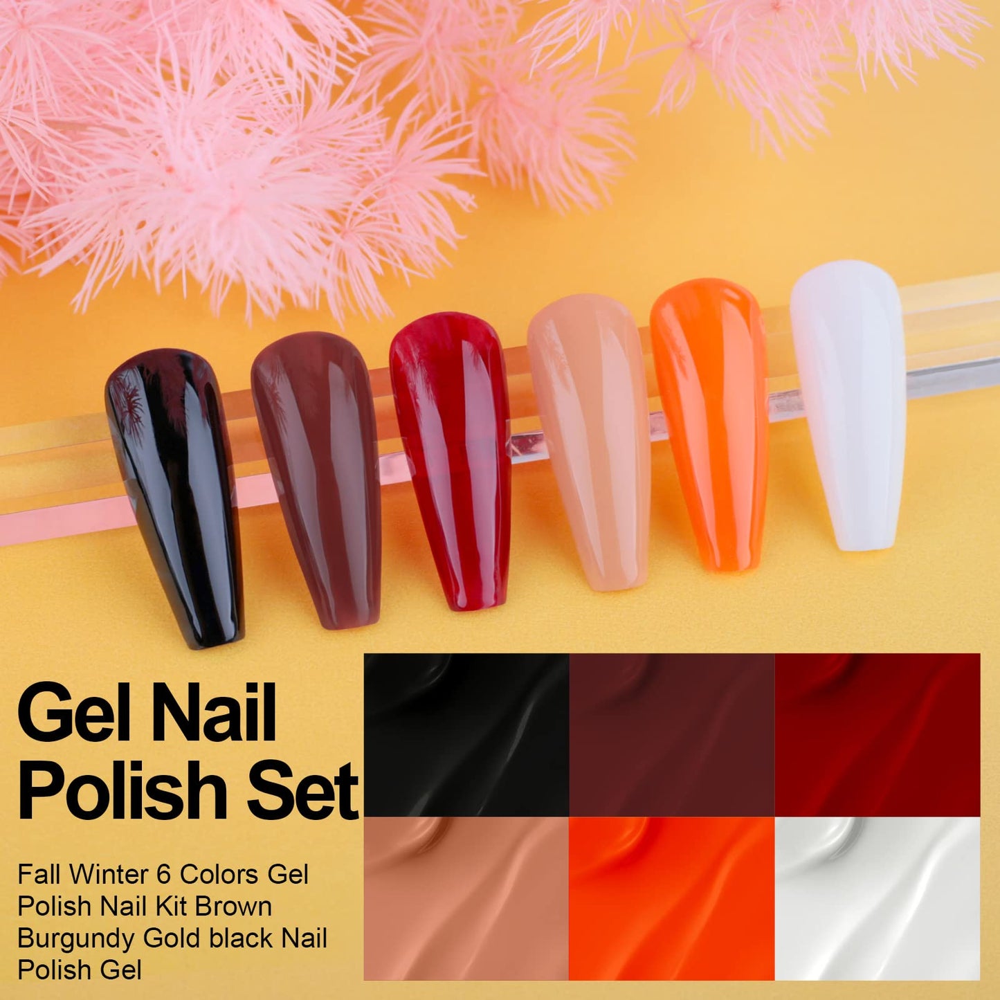 Imtiti Gel Nail Polish Set, 6 Colors Black White Red Gel Polish Kit Brown Orange Color Nail Polish Gel Soak Off Gel Nail Kit,All Seasons Nail Art Manicure DIY Salon Halloween Christmas Gift