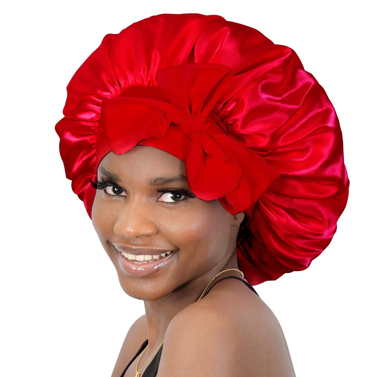 BONNET QUEEN Silk Bonnet for Sleeping Women Satin Bonnet Hair Bonnet night sleep cap scarf wrap for curly hair with tie band red