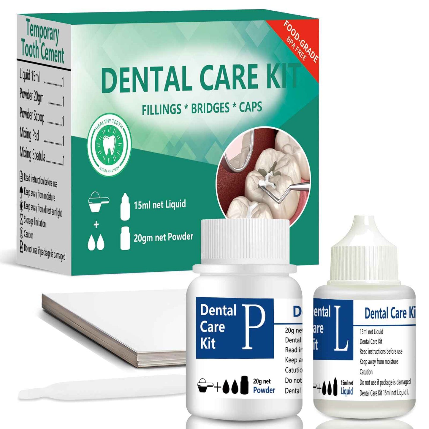Temporary Replacement Tooth Repair Kit, Zinc Oxide Eugenol Cement Dental Care Kit Glue for Crowns & Bridges Filling, Perfect Smile (6)