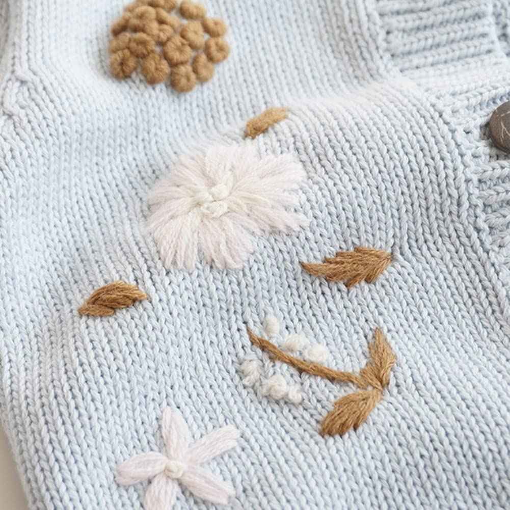 Simplee kids Baby Girls Cardigan Hand Knitted Cardigan with Hand Embroidery Sweater Long Sleeve Coat for Winter and Autumn 4-5T B-Blue
