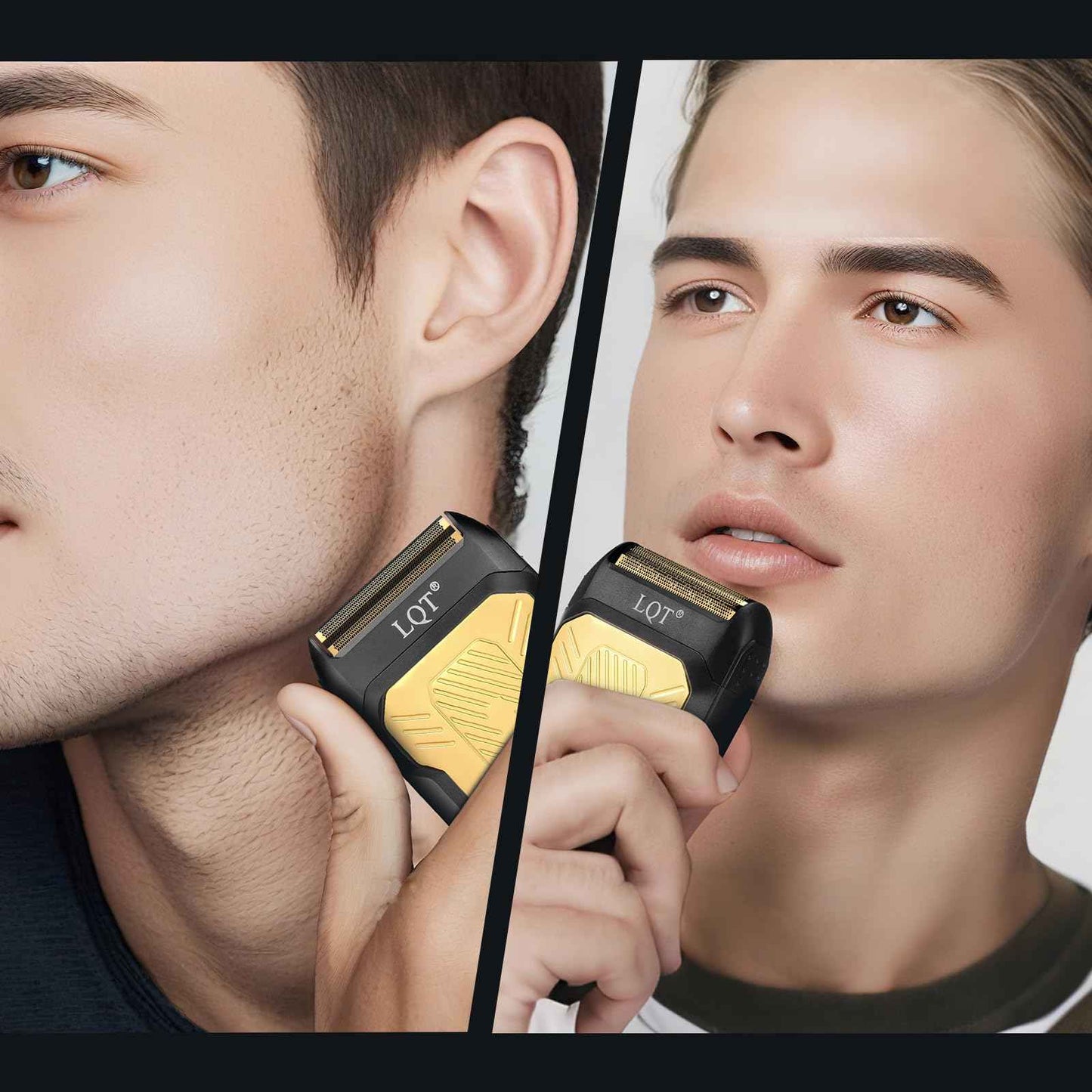 LQTⓇ Mini Foil Shaver, Portable Cordless Electric Shaver for Men, Equipped with a Set of Replacement Heads, USB-C Charging Cable, and Cleaning Brush, Suitable for Travel and Home use. (Golden)
