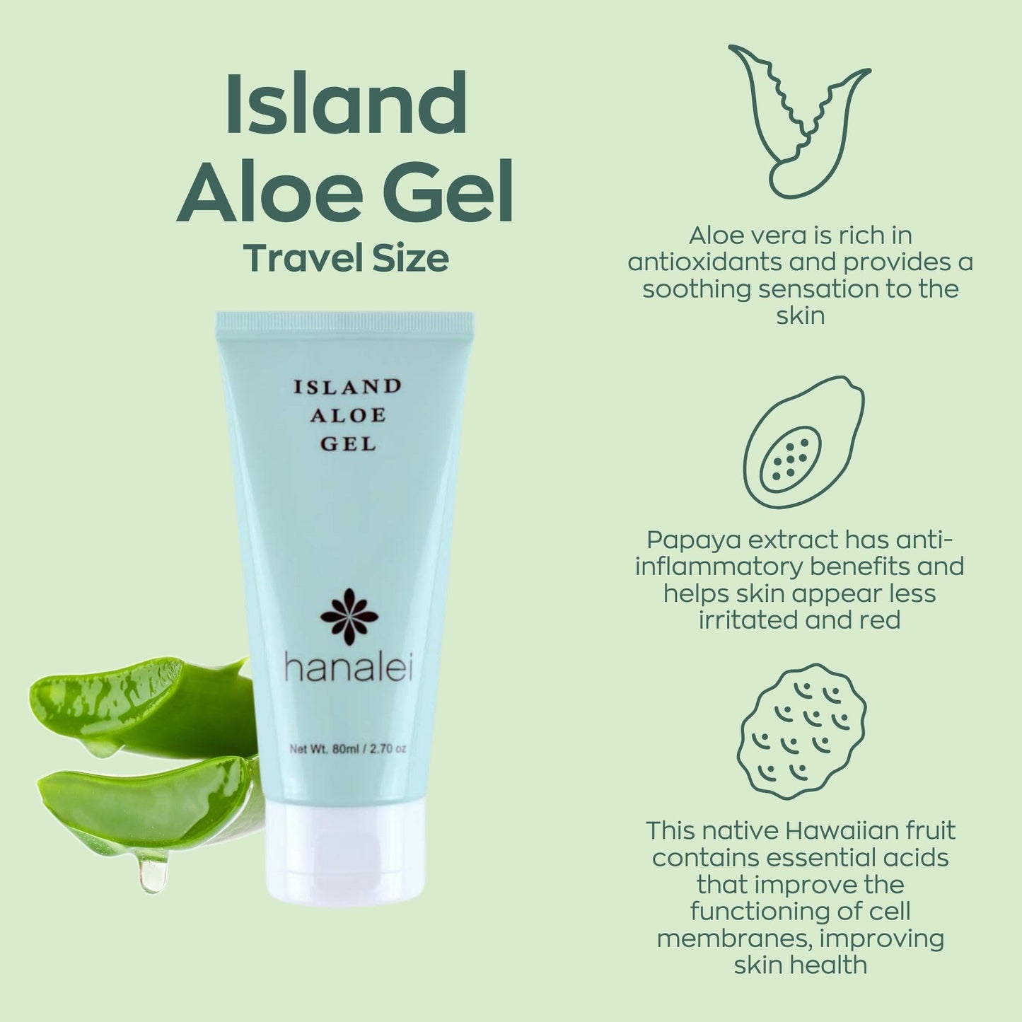 Hanalei Cooling Island Aloe Gel, Cruelty-Free and Paraben-Free, Everyday Moisturizer and After Sun Care, Soothing Gel, Hydrating Formula, Travel Size (2.7 oz)