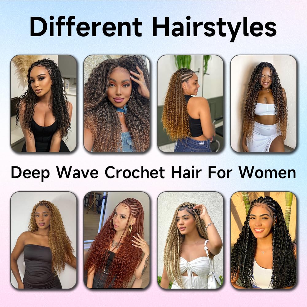 Deep Wave Curly Crochet Hair 22 Inch 3 Packs Curly Braiding Hair Extensions Ocean Wave Crochet Hair for Black Women Long Deep Wave Braiding Hair for Boho Box Braids (P27/33, 22Inch 3Pack)