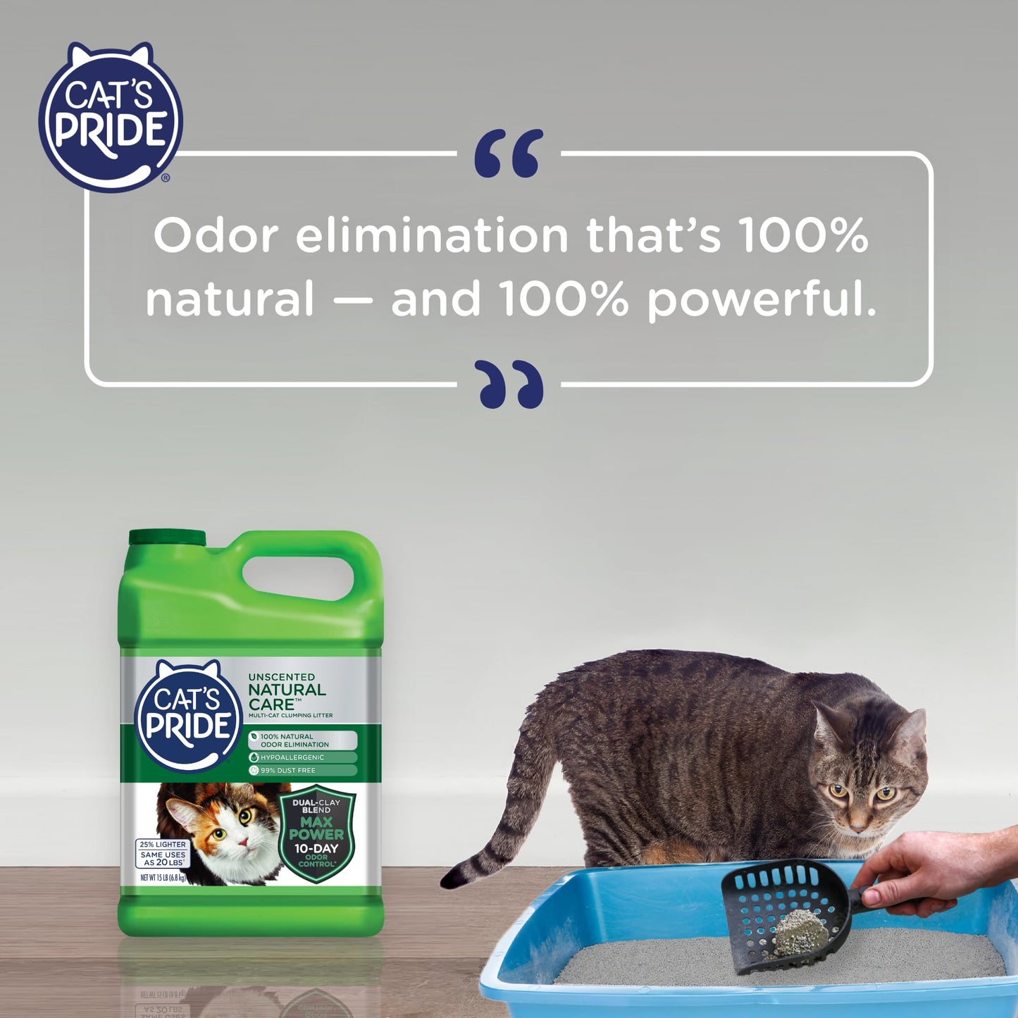 Cat's Pride Max Power: Natural Care - Up to 10 Days of Powerful Odor Control - 100% Natural Odor Elimination - Hypoallergenic - 99% Dust Free - Multi-Cat Clumping Litter, Unscented, 15 Pounds