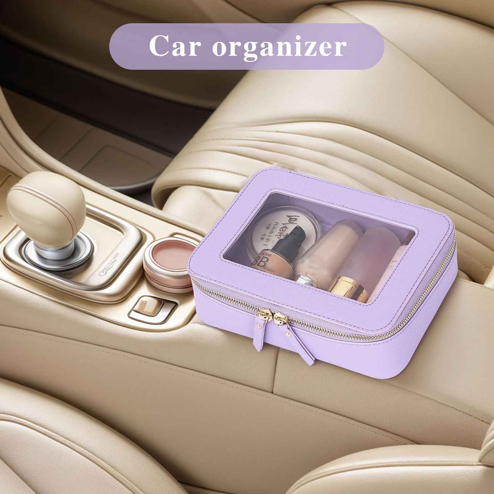 LOFOWN Travel Makeup Set Waterproof Transparent Cosmetic Bag and Toiletry Bag Makeup Brush case with Zipper Car Essentials for Women (Purple, L+M+SLIM)