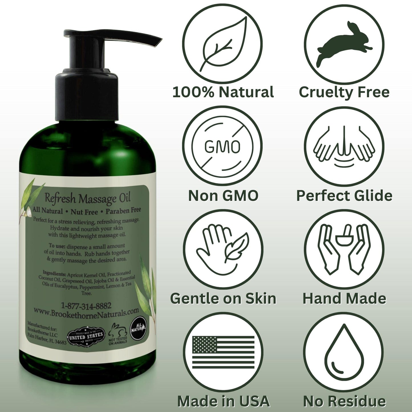 Refresh Massage Oil with Eucalyptus & Peppermint Essential Oils - Great for Massage Therapy. All Natural Muscle Relaxer. Ideal for Full Body Massage – Nut Free Formula 8oz