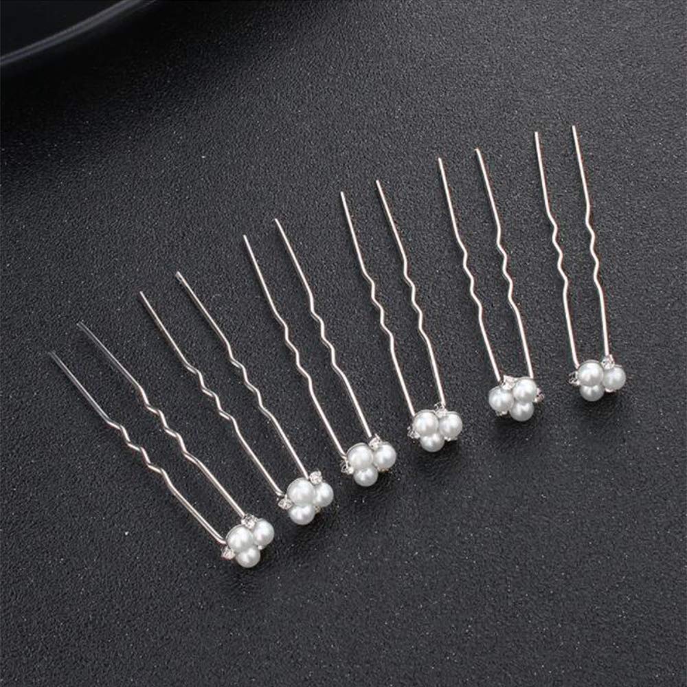 Anglacesmade Bridal Hair Pins Crystal Hair Pin Pearl Bobby Pins Wedding Headpiece Bridesmaid Flower Girl Hair Accessories for Women and Girls(Silver)