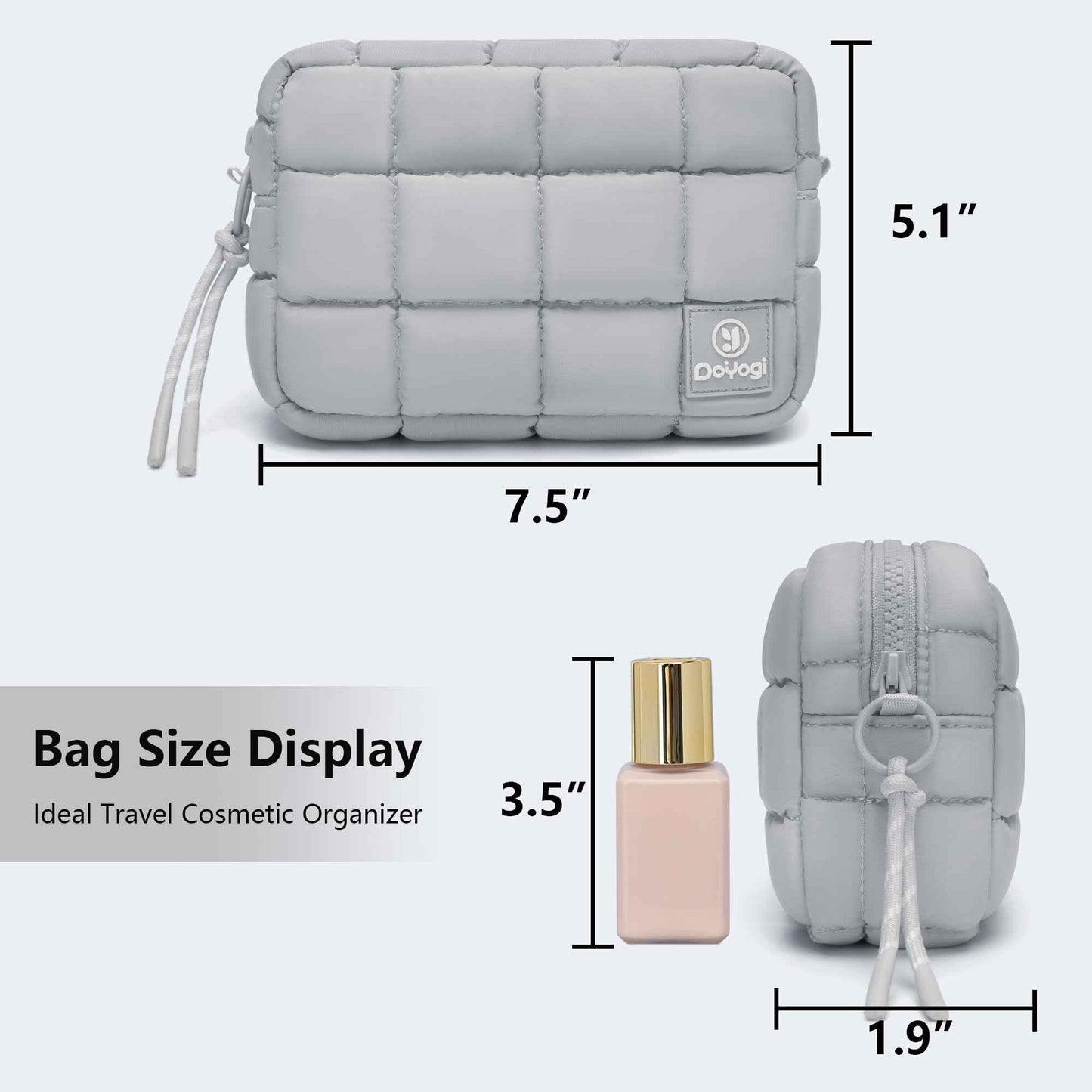 DOYOGI Quilted Cosmetic Bag, Puffer Makeup Bags, Crossbody Purses for women,Cute Travel Toiletry Bag for Women (Grey)