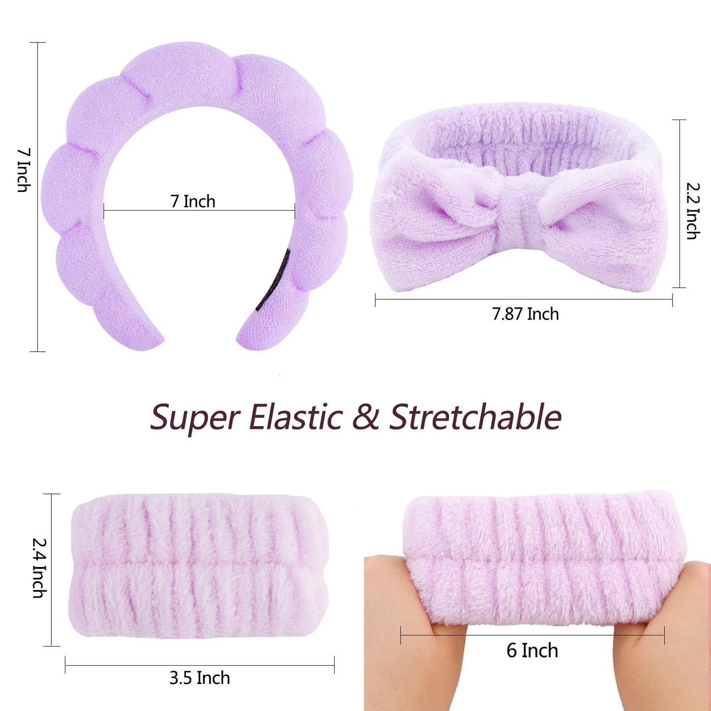 VELSCRUN 6 Pack Purple Microfiber Bow Tie Hair Band Set, Hair Accessories for Women's Facial Care Gifts