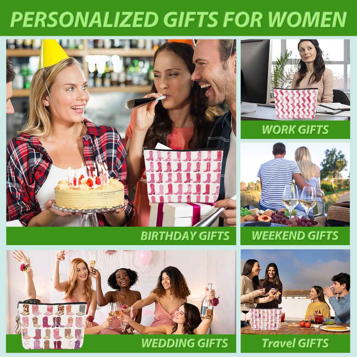 4pcs Pink Cowboy Boots Makeup Bag Hot Pink Cowgirls Cosmetic Bags Cowboy Boots for Women Makeup Bag, Cowgirls Gifts for Women Friends Sisters Birthday Gift, Toiletry Zipper Pouch