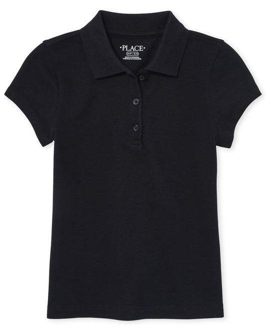 The Children's Place girls Short Sleeve Pique School Uniform Polo Shirt, Black Single, X-Small US