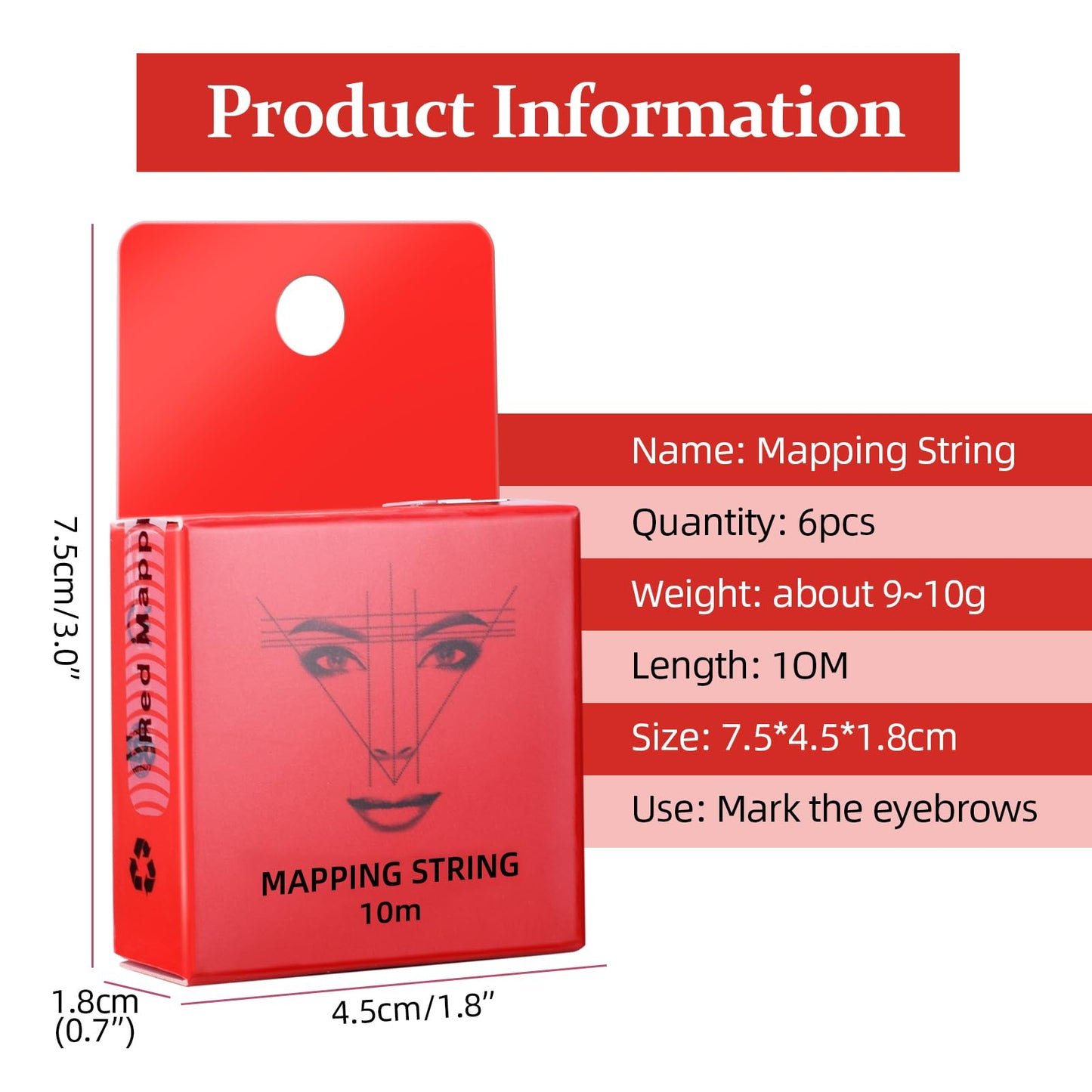 ATOMUS Eyebrow Mapping String 6pcs Pre-inked 10m(32ft) Microblading String for Brow Marking Measuring String for Eyebrow Makeup (Red)