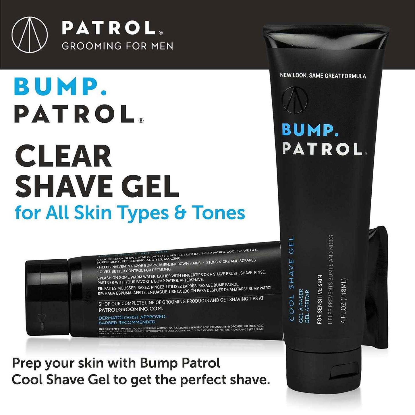 Bump Patrol Cool Shave Gel - Sensitive Clear Shaving Gel With Menthol Prevents Razor Burn, Bumps, Ingrown Hair - 4 Ounces 4 Pack