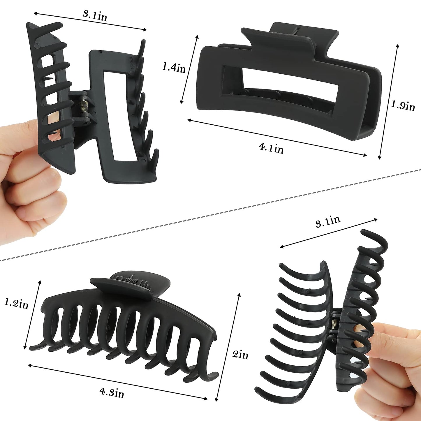 laxizar Claw Clip Hair Clip 8 Pack 4.3 Inch Rectangular Hair Clips for Women Girls Large Hair Jaw Clips Hair Clamps