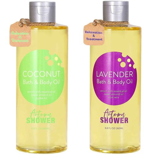Autumn Shower Bath and Body Oil Body Oil with Sweet Almond Jojoba and Shea Butter, Lavender & Coconut Shower Oils Mother's Day Gift for Women Dry Skin 17.6 fl oz (Pack of 2)